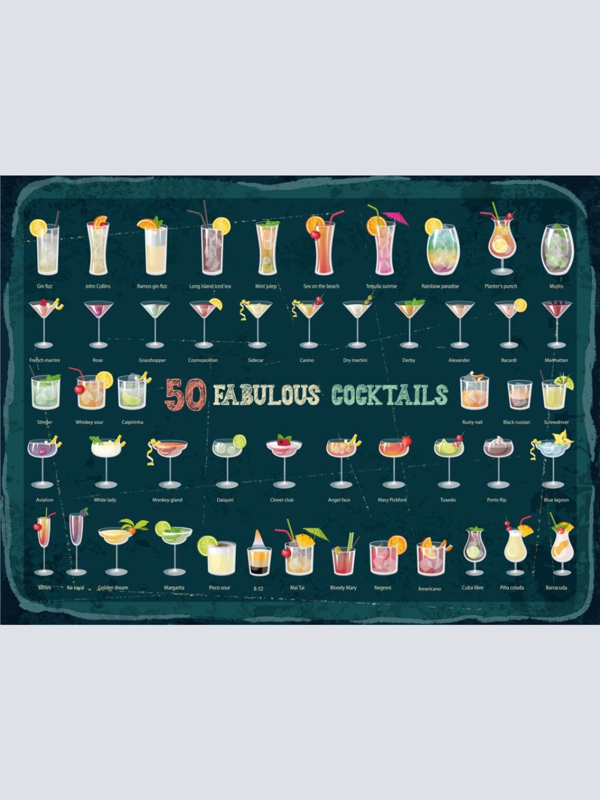 Schild 50 Fabulous Cocktails Bar Alkohol Drinks 12x18 20x30 30x40 Blech/Holz