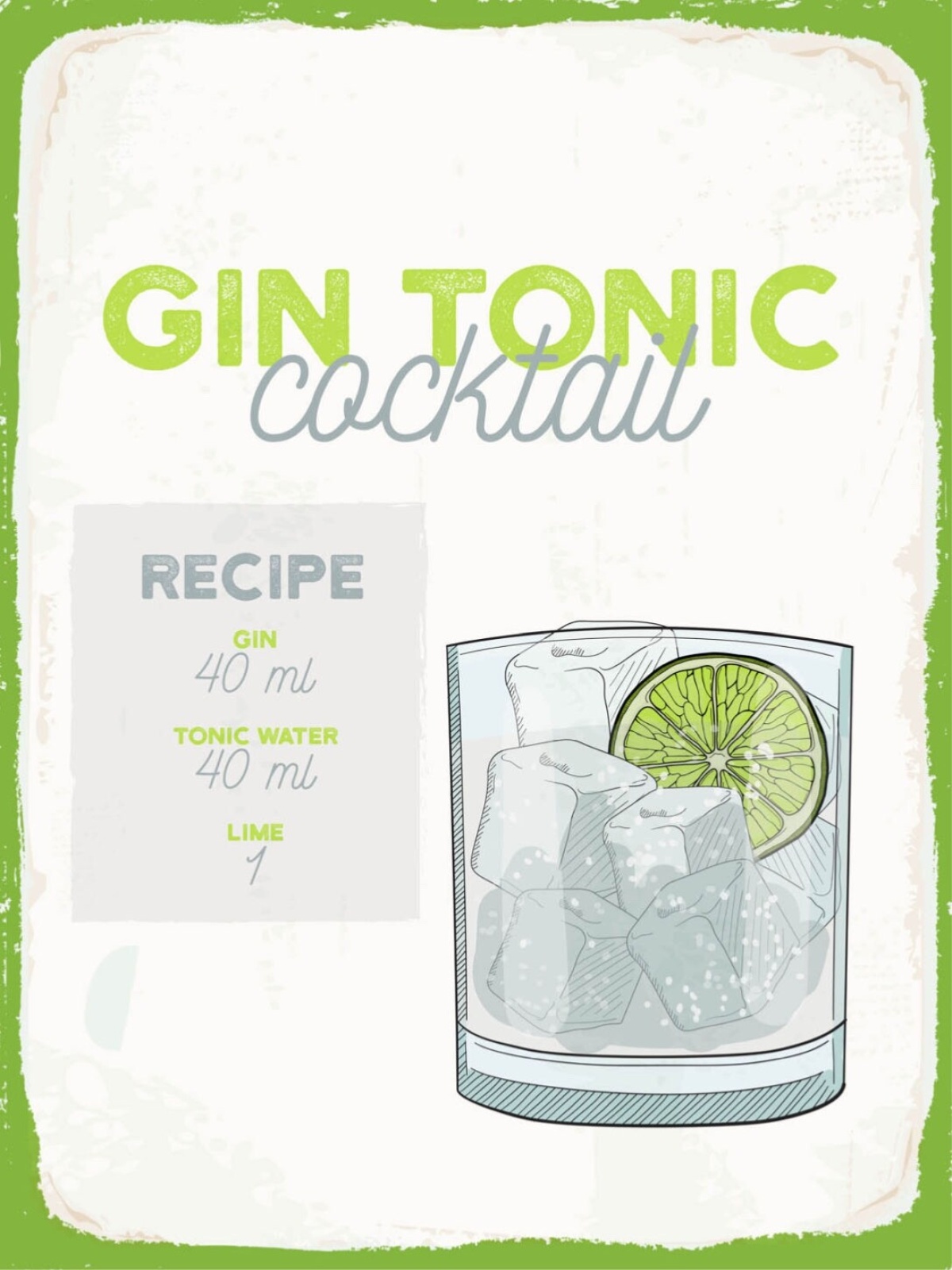 Schild Gin Tonic Cocktail Rezept Bar Alkohol Drink 12x18 20x30 30x40 Blech/Holz