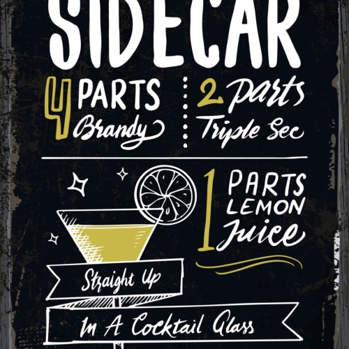 Schild Sidecar Cocktail Rezept Bar Alkohol Drink 12x18 20x30 30x40 Blech/Holz
