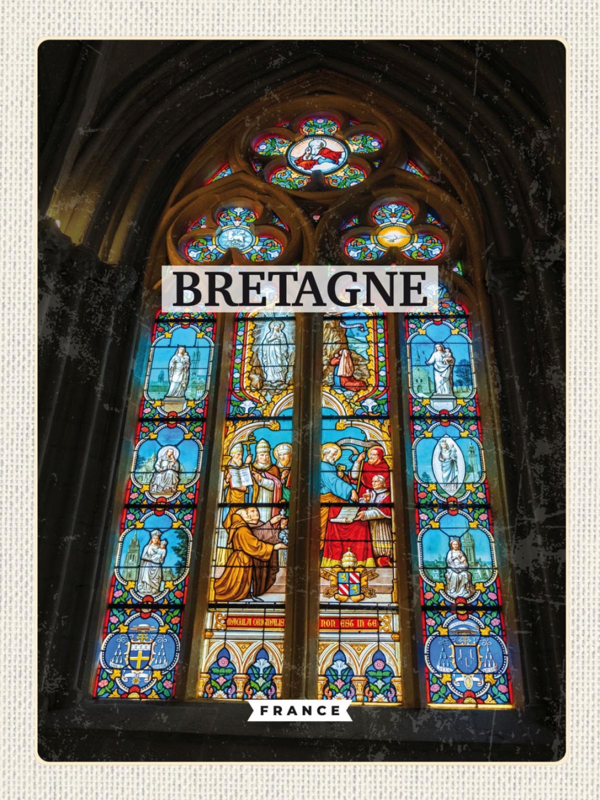 Schild Bretagne France Frankreich Kirche Fenster 12x18 20x30 30x40 Blech/Holz