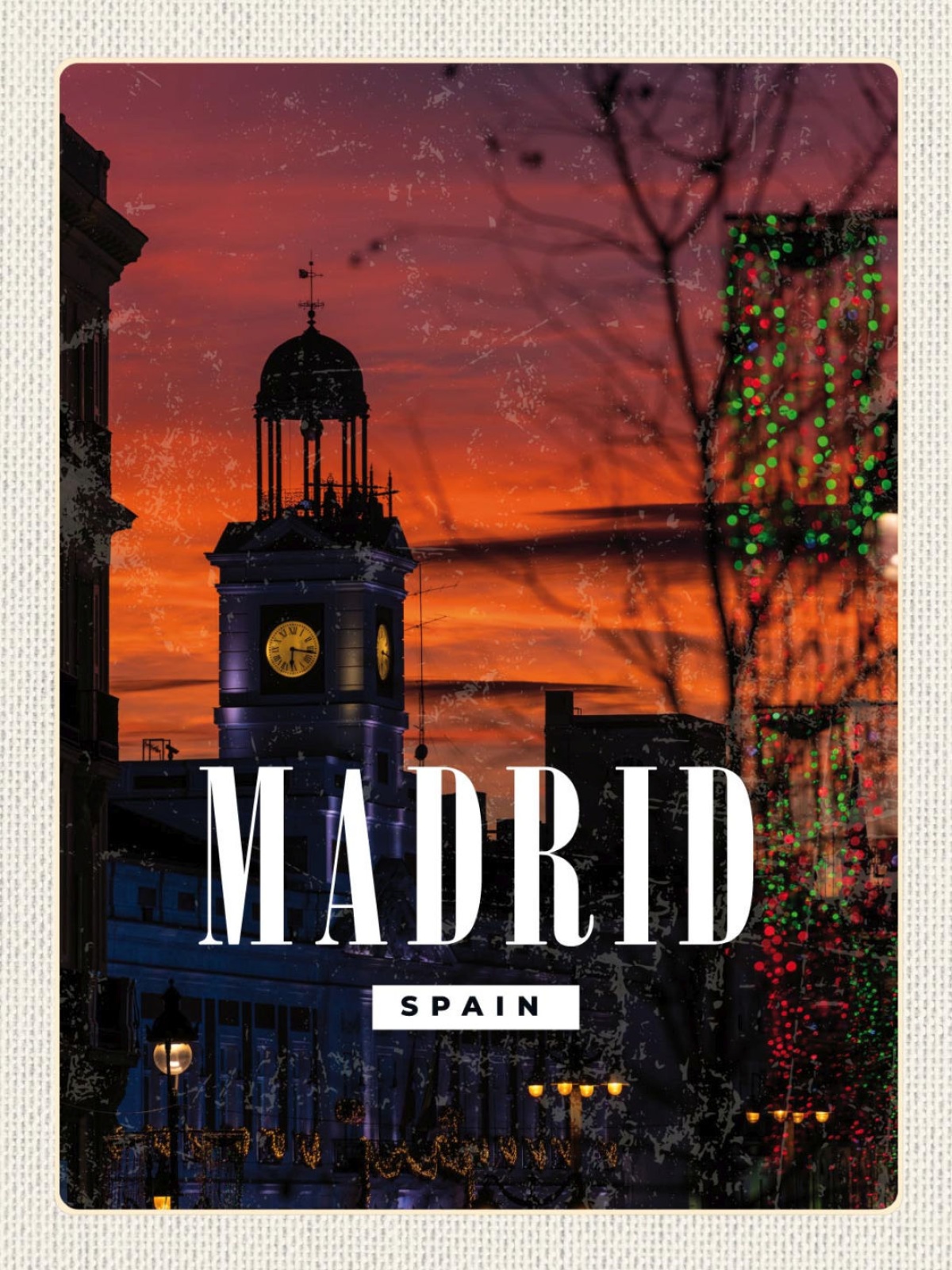 Schild Madrid Spain Spanien Stadt Nacht Turm 12x18 20x30 30x40 Blech od. Holz