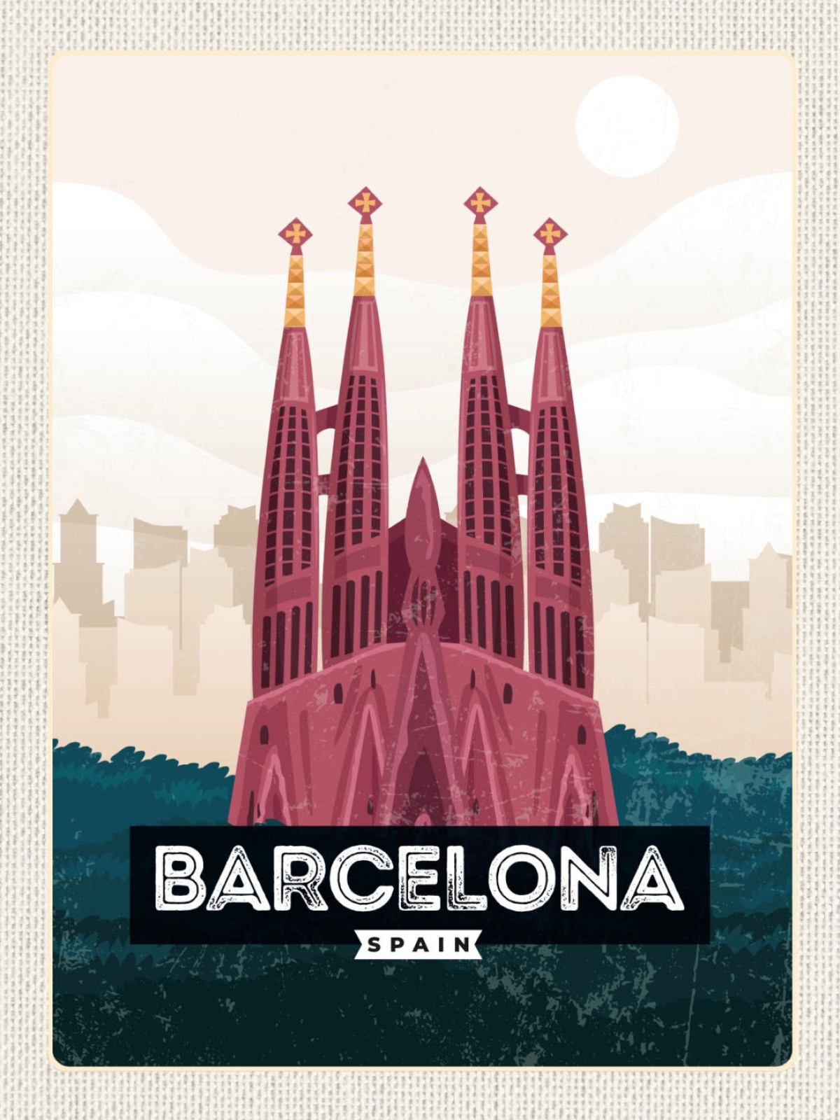 Schild Barcelona Spain Spanien Stadt Illustration 12x18 20x30 30x40 Blech/Holz
