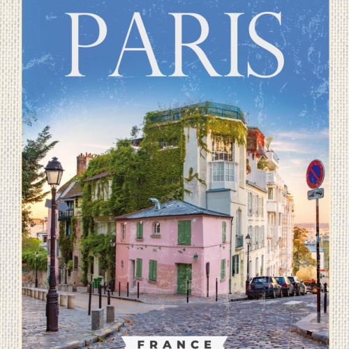 Schild Paris France Frankreich Gasse Gebäude 12x18 20x30 30x40 Blech od. Holz