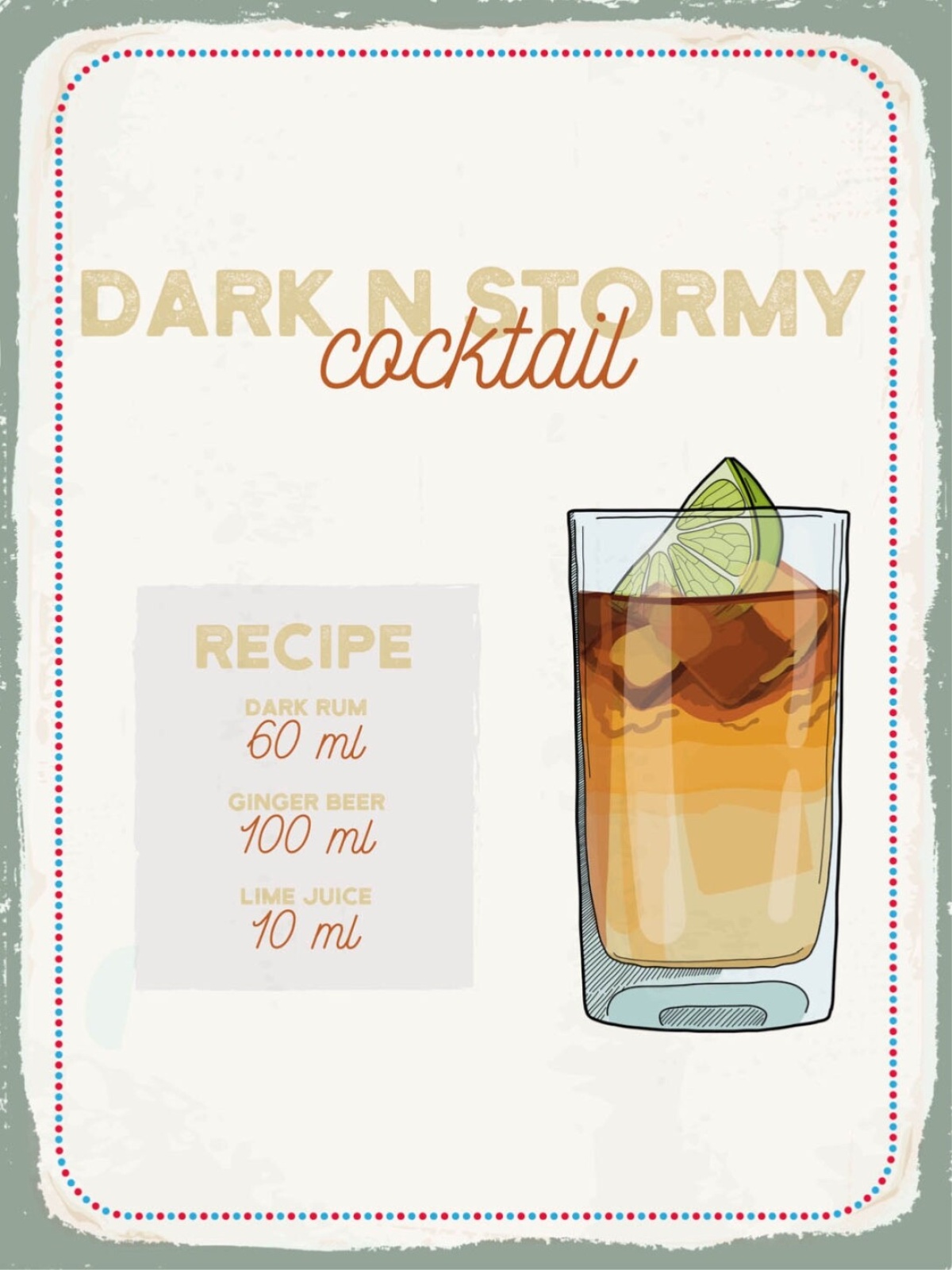 Schild Dark N Stormy Cocktail Rezept Bar Alkohol 12x18 20x30 30x40 Blech/Holz