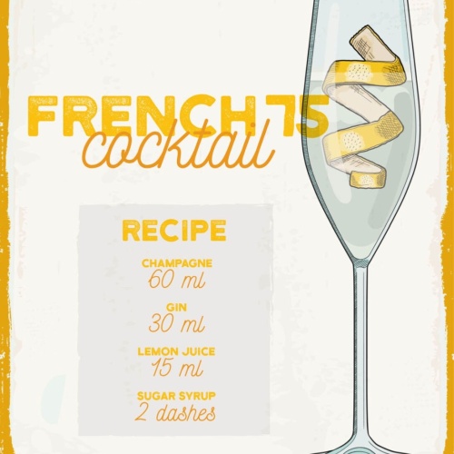 Schild French 75 Cocktail Rezept Bar Alkohol Drink 12x18 20x30 30x40 Blech/Holz