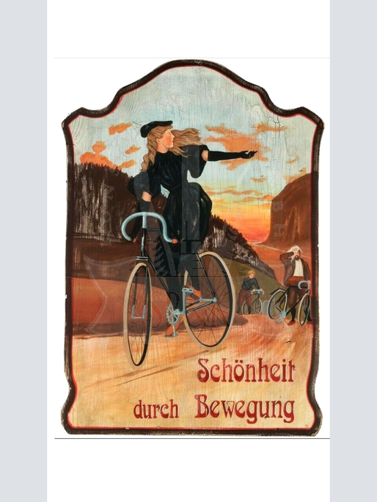 KuK Nostalgie Holzschild "Schönheit durch Bewegung- Radfahren"
