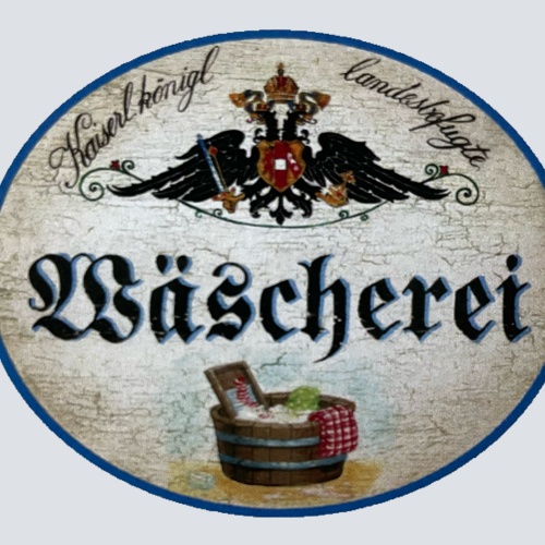 KuK Nostalgie Holzschild Landesbefugte Wäscherei Textilien Waschen Schild