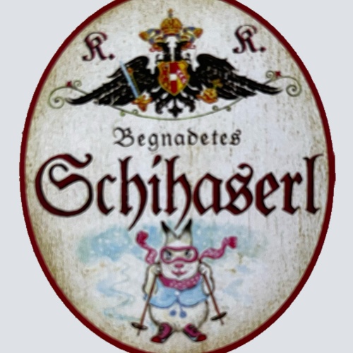 KuK Nostalgie Holzschild Begnadetes Schihaserl Schifahren Ski Schnee Hase Schild