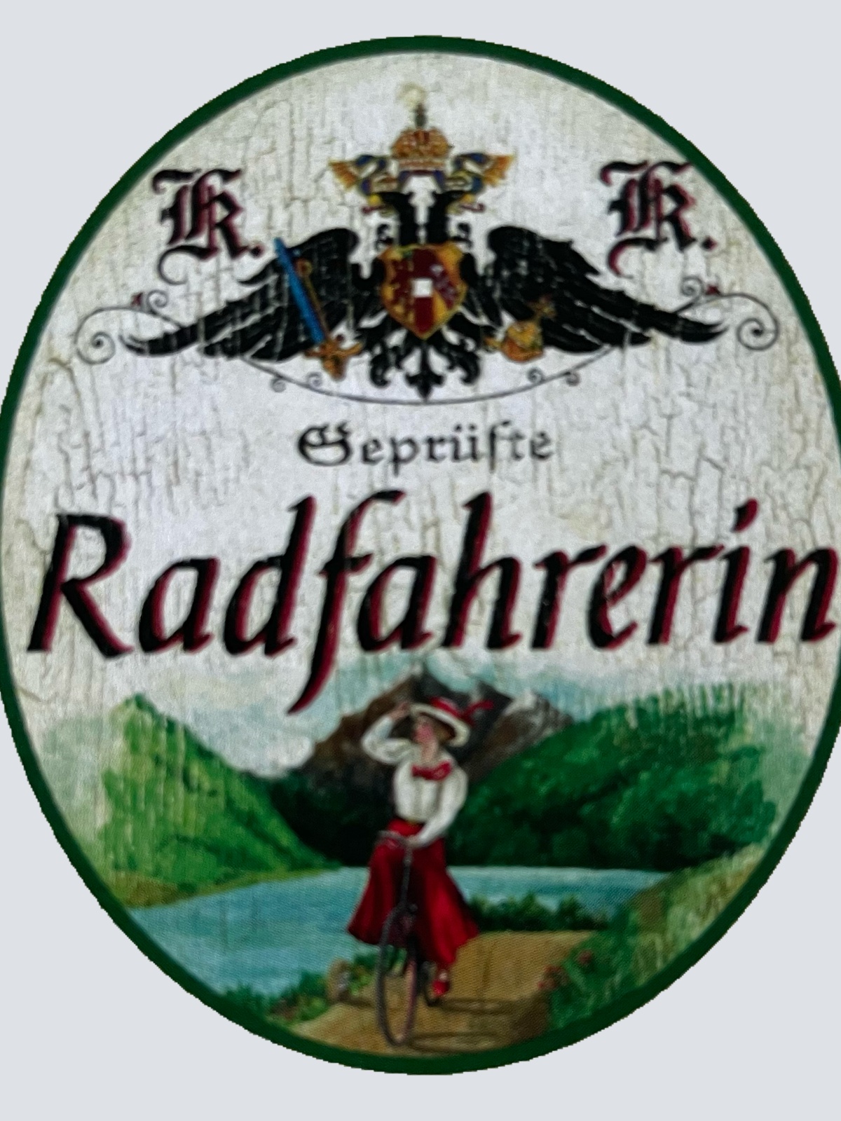 KuK Nostalgie Holzschild Geprüfte Radfahrerin Fahrrad Radfahren Bike Schild