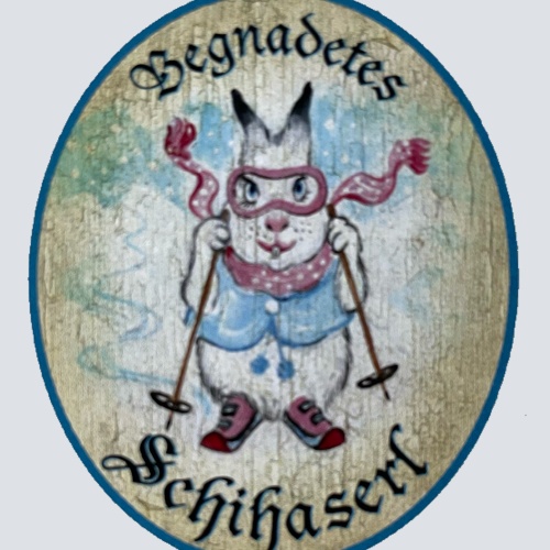 Nostalgie Holzschild Begnadetes Schihaserl Schifahren Ski Schnee Hase Schild