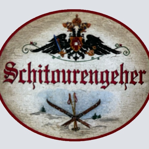 KuK Nostalgie Holzschild Schitourengeher Schi Tour Ski Winter Schnee Schild