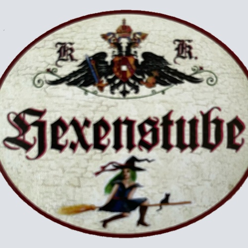 KuK Nostalgie Holzschild Hexenstube Hexe Zimmer Besen Katze Frau Schild