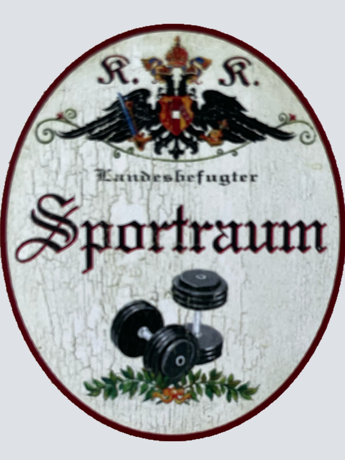 KuK Nostalgie Holzschild Landesbefugter Sportraum Training Workout Schild