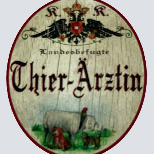 KuK Nostalgie Holzschild Landesbefugte Thier-Ärztin Tierärztin Haustier Schild