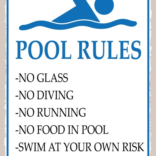 Schild Pool Rules Bad Regeln Schwimmen 12x18 / 20x30 / 30x40 Blech od. Holz