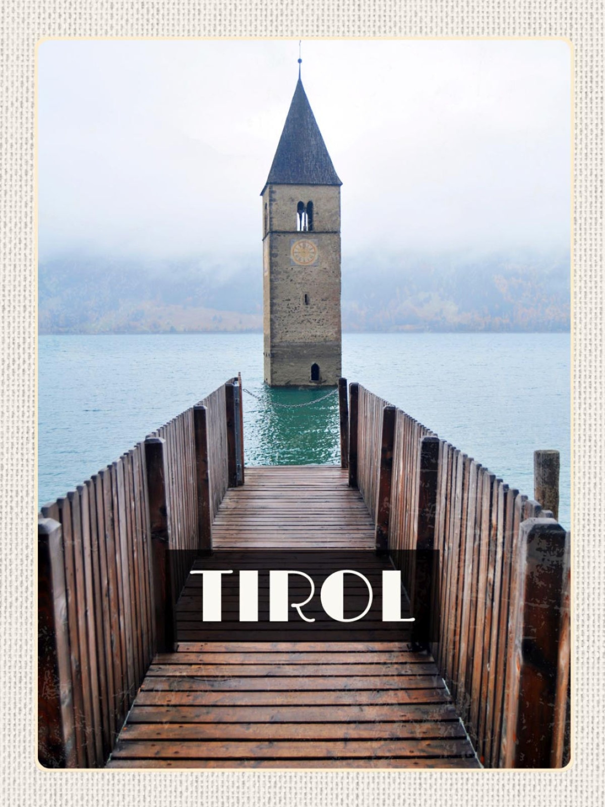 Schild Kirche Turm Reschensee Süd Tirol Italien 12x18 20x30 30x40 Blech/Holz