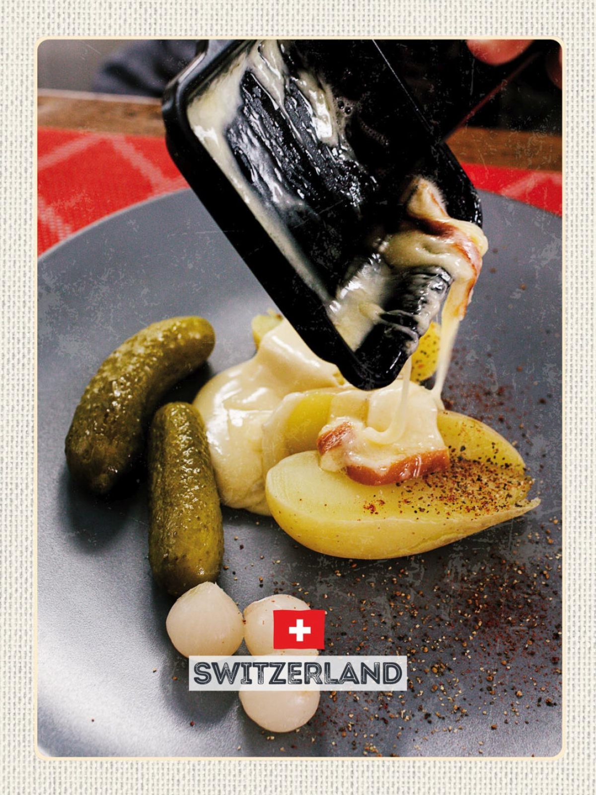 Schild Switzerland Schweiz Raclette Schmelz Käse 12x18 20x30 30x40 Blech/Holz