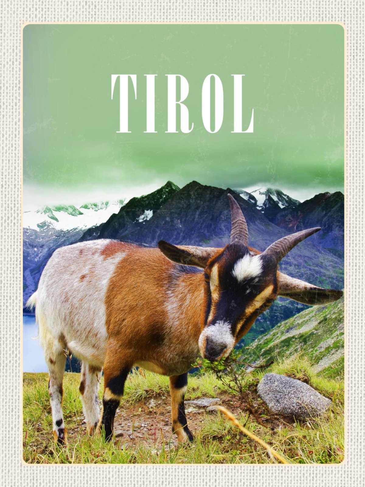 Schild Tirol Landschaft Geißbock Ziege Österreich 12x18 20x30 30x40 Blech/Holz