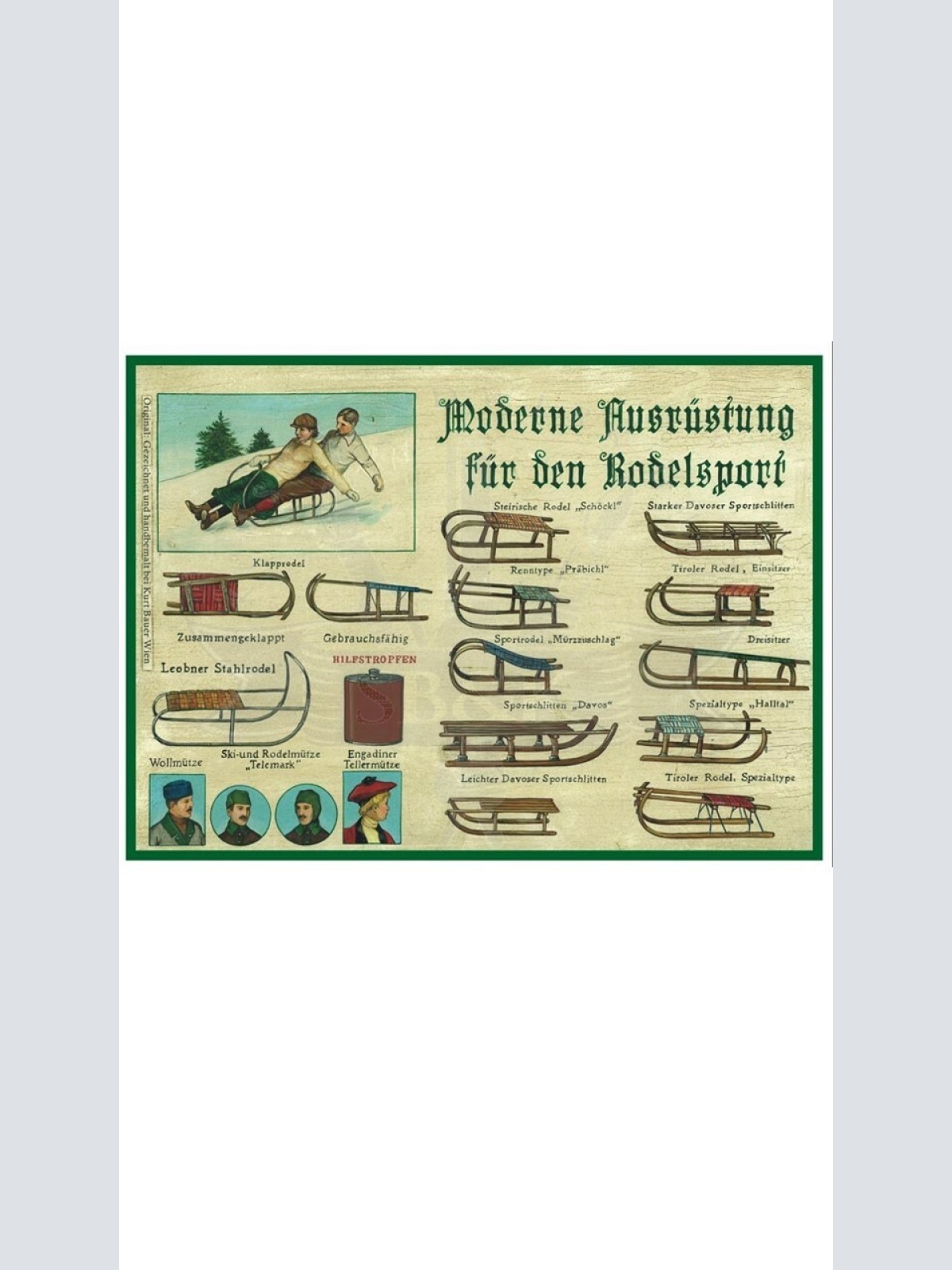 KuK Nostalgie Holzschild "Moderne Ausrüstung für den Rodelsport"