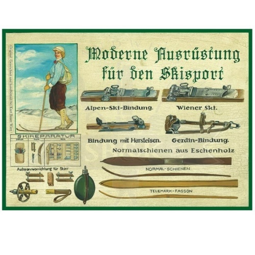 KuK Nostalgie Holzschild "Moderne Ausrüstung für den Skisport"