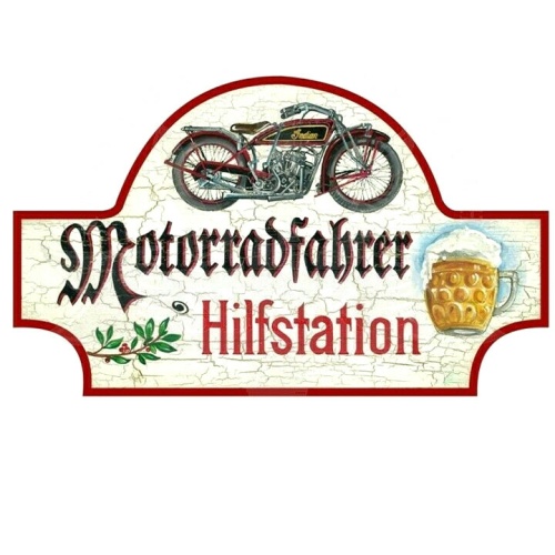 KuK Nostalgie Holzschild "Motorradfahrer Hilfstation"