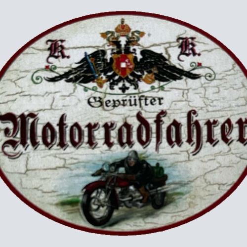 KuK Nostalgie Holzschild Geprüfter Motorradfahrer Biker Motorrad Bike Schild