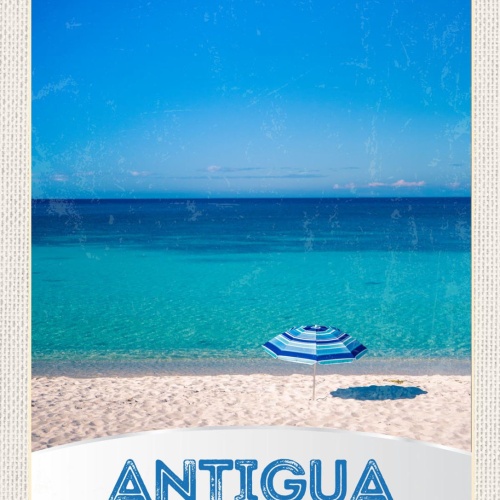 Schild Antigua Lesser Antilles Strand Meer Insel 12x18 20x30 30x40 Blech/Holz