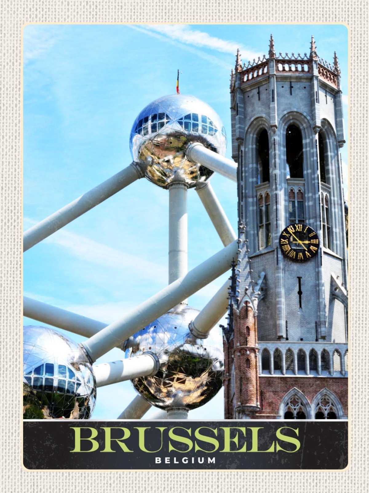 Schild Brussels Belgium Brüssel Belgien Atomium 12x18 20x30 30x40 Blech/Holz