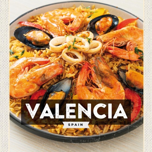 Schild Valencia Spain Spanien Paella Meeresfrüchte 12x18 20x30 30x40 Blech/Holz
