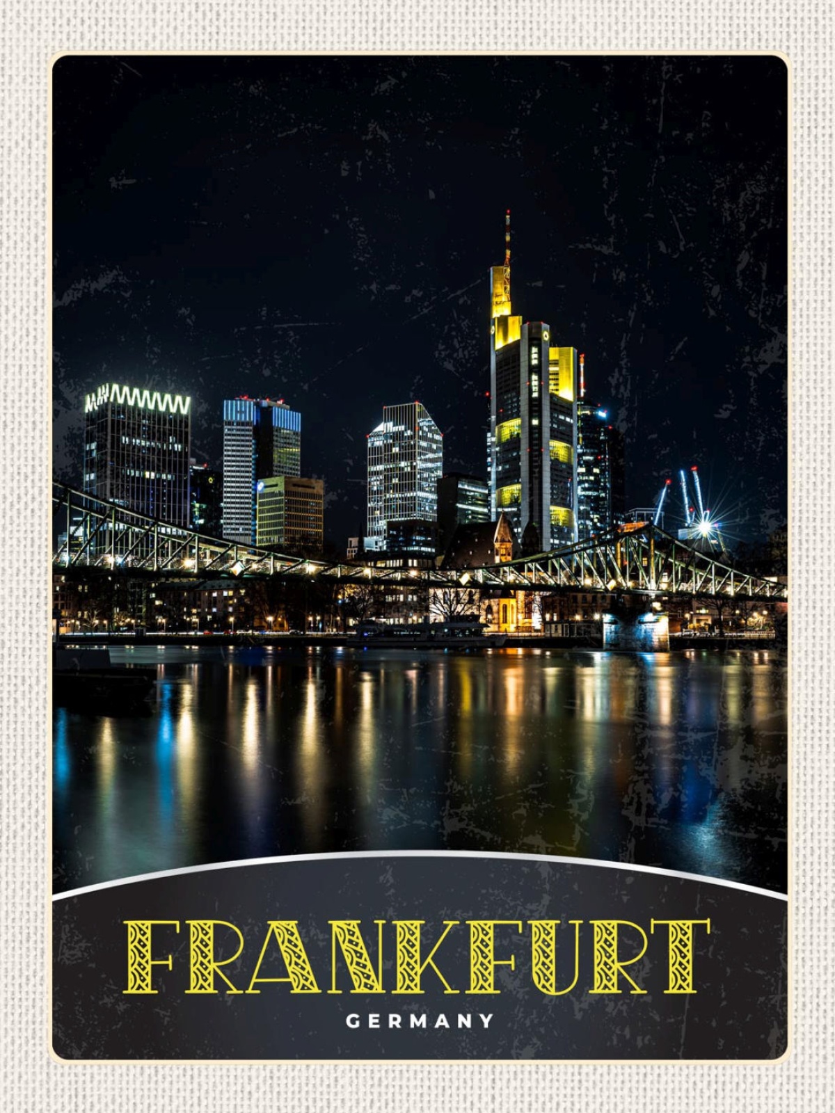 Schild Frankfurt Germany Deutschland Stadt Nacht 12x18 20x30 30x40 Blech/Holz