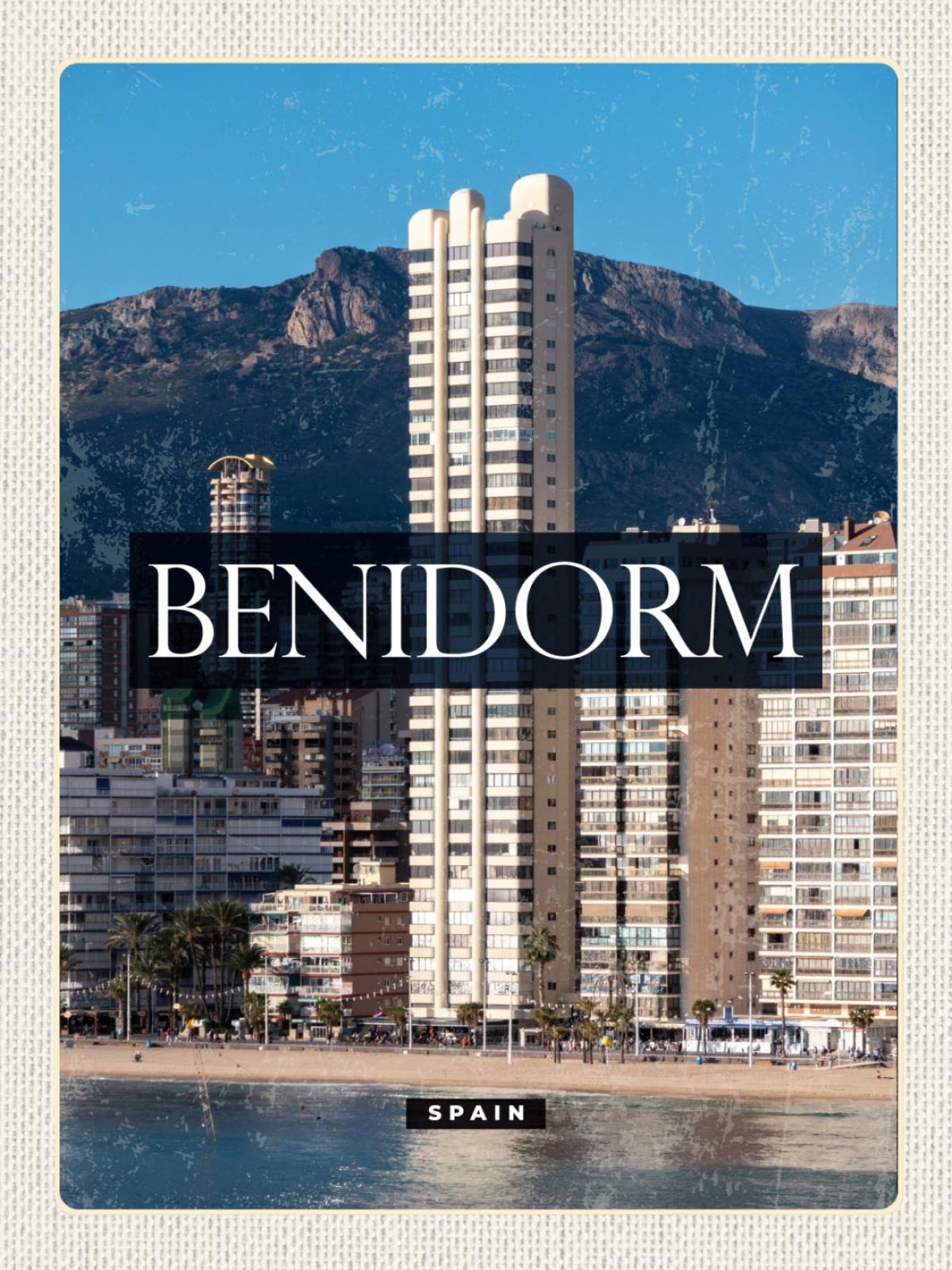 Schild Benidorm Spain Spanien Torre Levante Gebäude 12x18 20x30 30x40 Blech/Holz