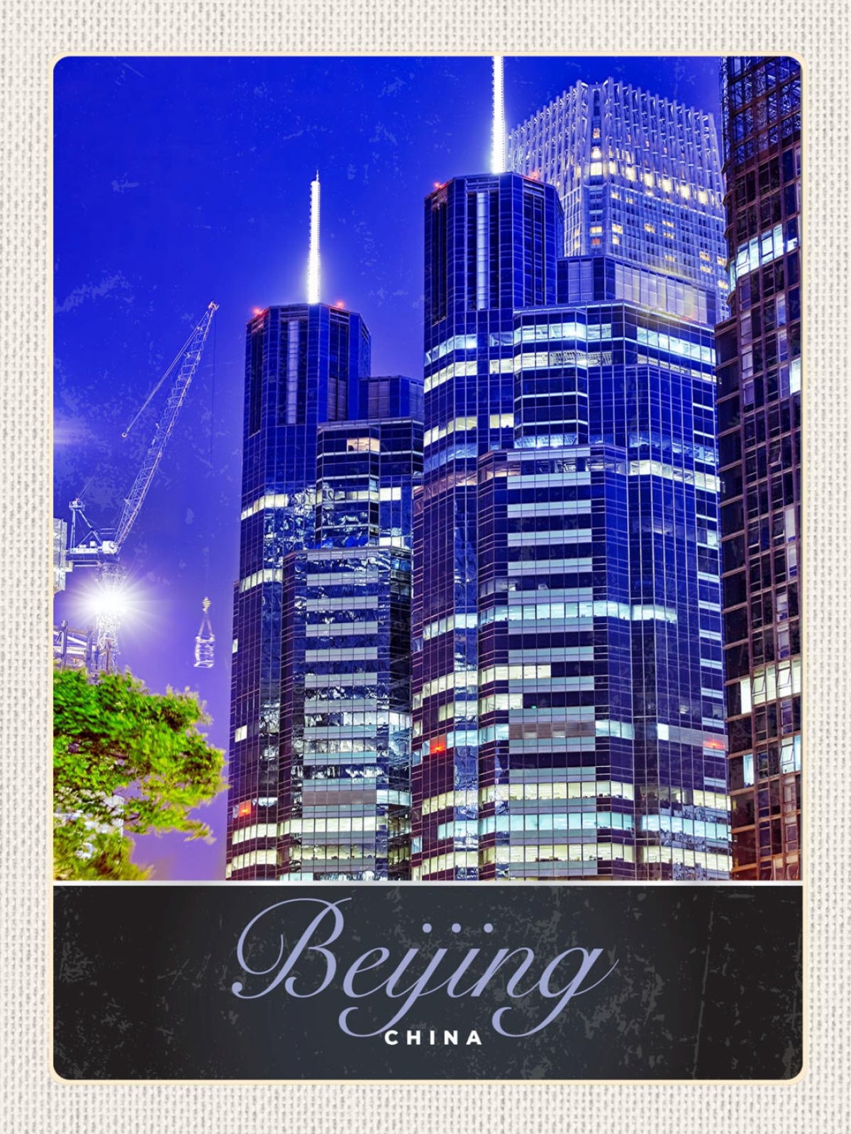 Schild Beijing Peking China Hochhaus Nacht Stadt 12x18 20x30 30x40 Blech/Holz