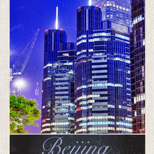 Schild Beijing Peking China Hochhaus Nacht Stadt 12x18 20x30 30x40 Blech/Holz