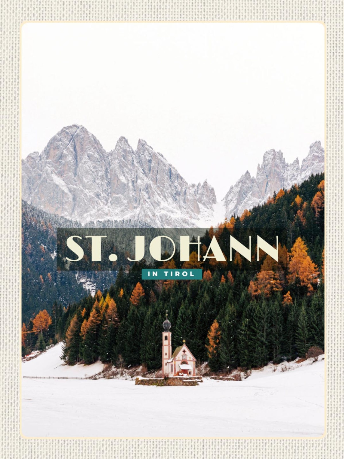 Schild Kirche St. Johann Südtirol Italien Schnee 12x18 20x30 30x40 Blech/Holz