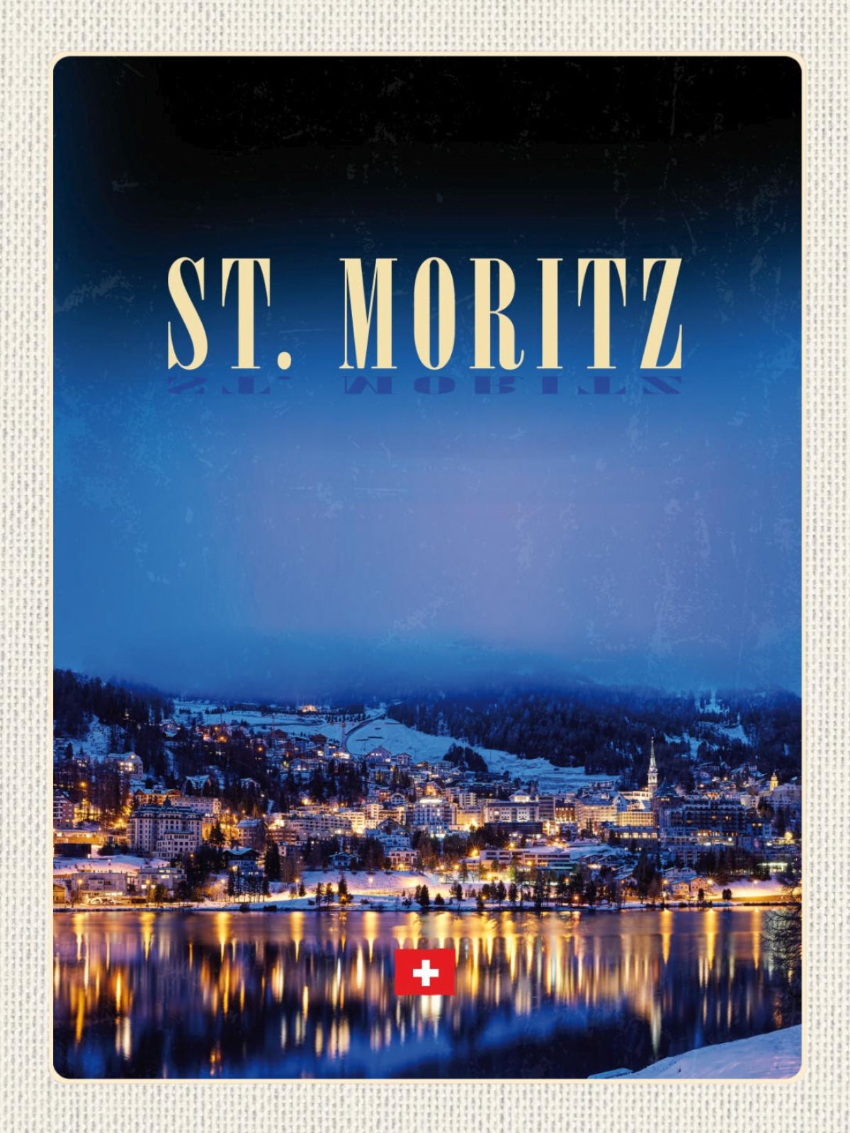 Schild St. Moritz Schweiz Ort Nacht Schnee 12x18 20x30 30x40 Blech od. Holz