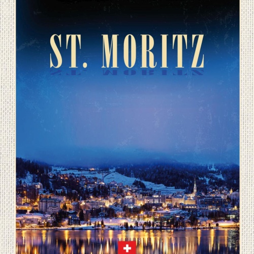 Schild St. Moritz Schweiz Ort Nacht Schnee 12x18 20x30 30x40 Blech od. Holz