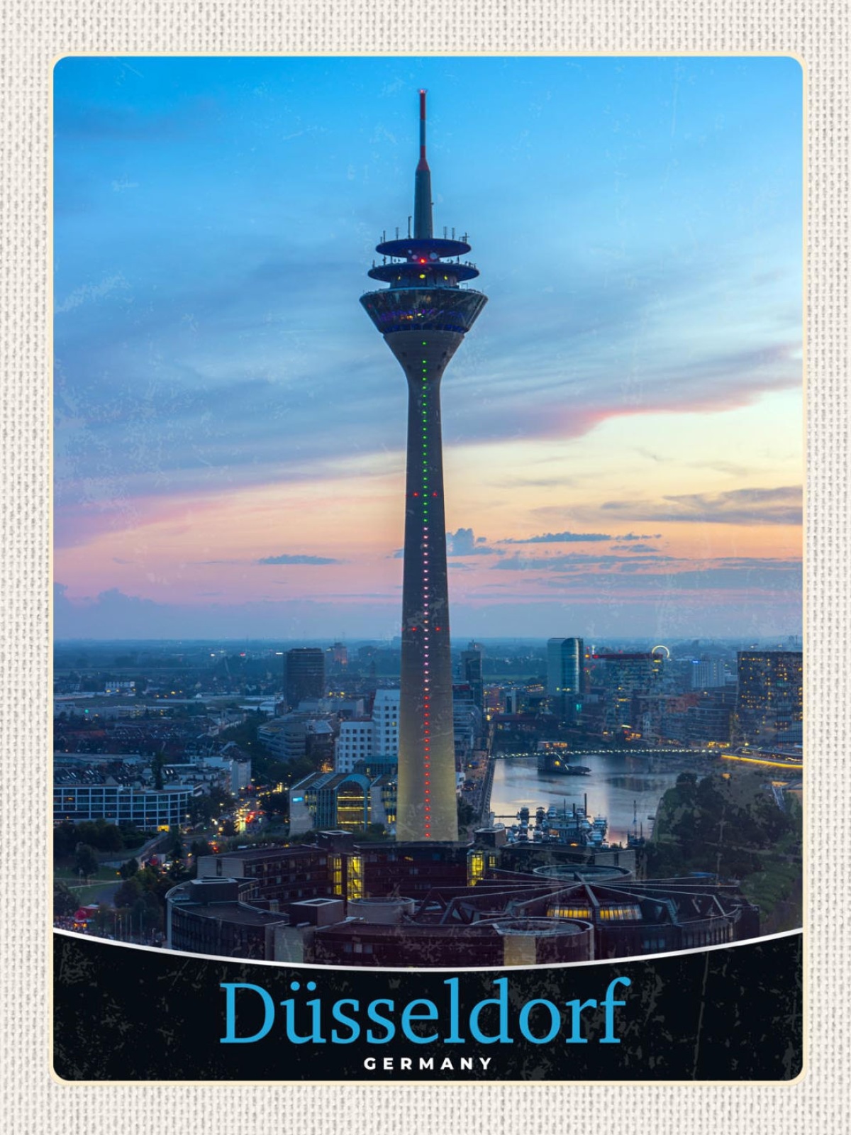 Schild Düsseldorf Germany Rheinturm Stadt Nacht D 12x18 20x30 30x40 Blech/Holz