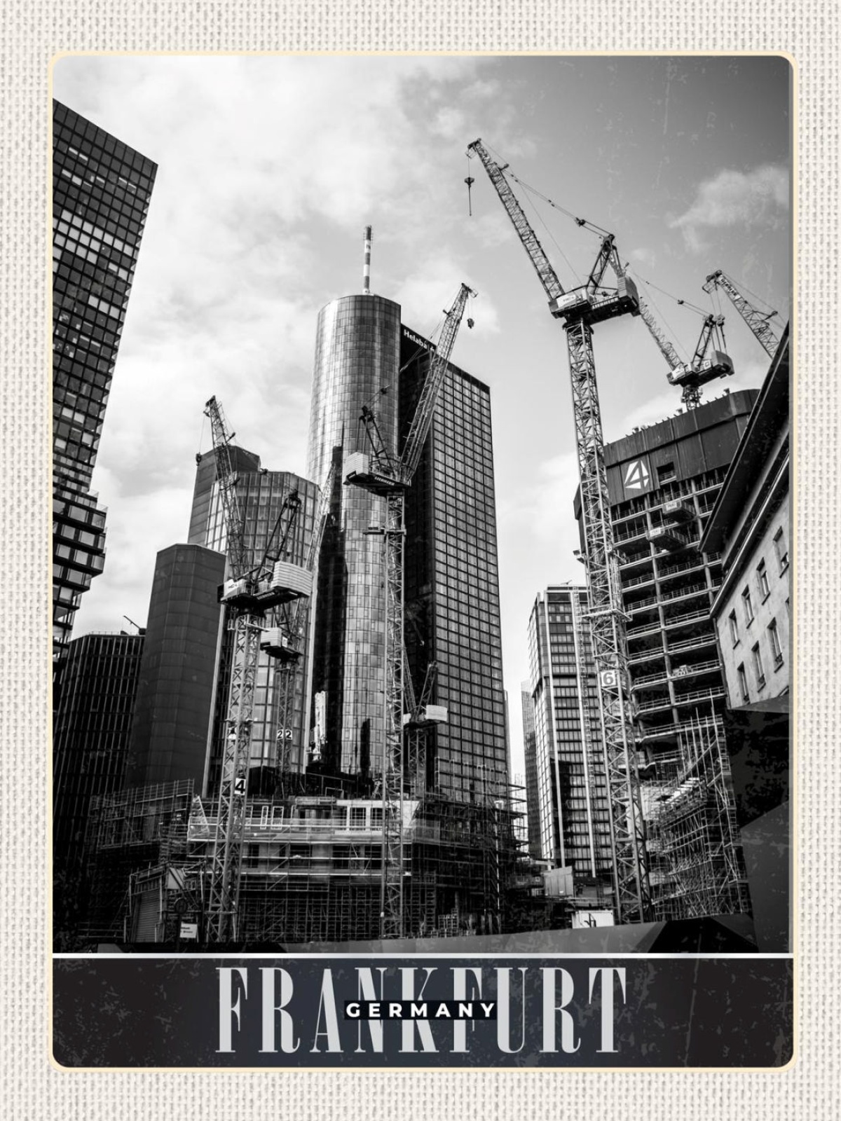 Schild Frankfurt Germany Hochhaus Stadt Kran D 12x18 20x30 30x40 Blech/Holz