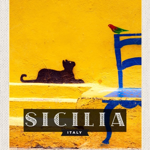 Schild Sicilia Italy Sizilien Italien Katze Malerei 12x18 20x30 30x40 Blech/Holz