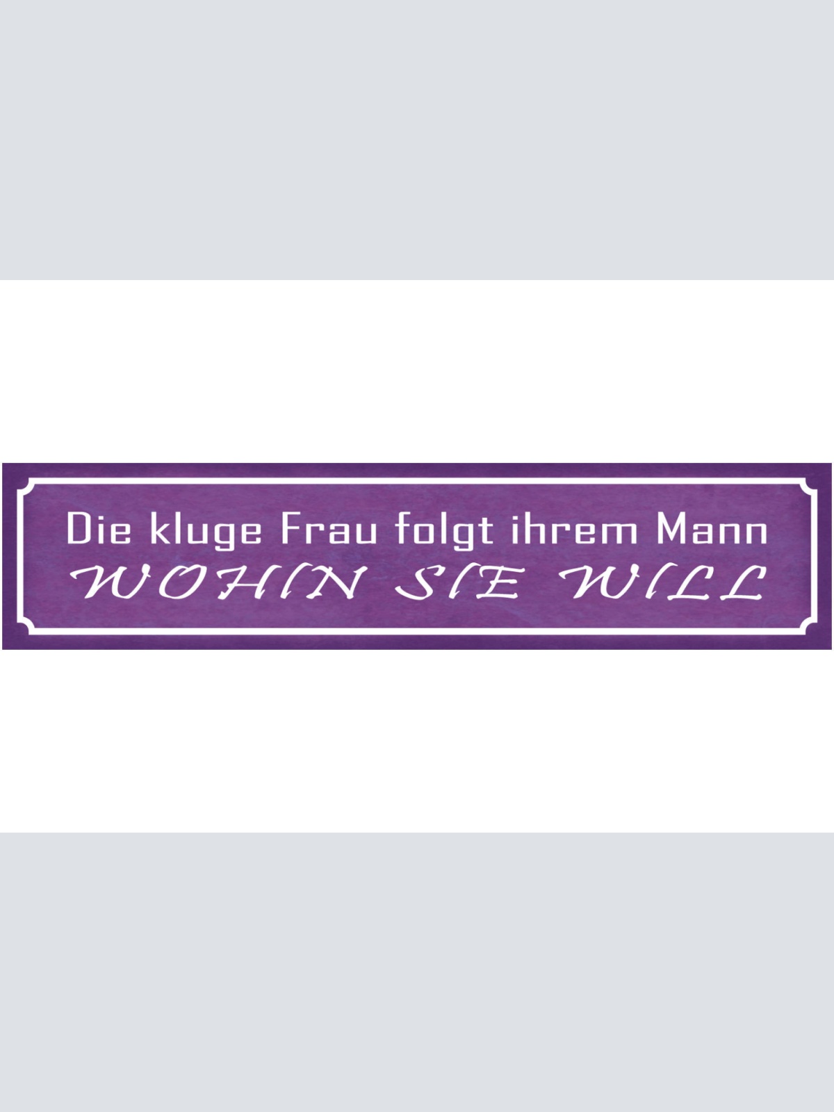 Schild Kluge Frau Mann Folgt Wohin Eigener Willen Wunsch 46 x 10 Blech od. Holz