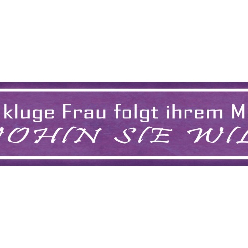 Schild Kluge Frau Mann Folgt Wohin Eigener Willen Wunsch 46 x 10 Blech od. Holz