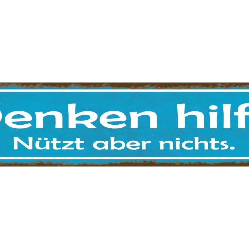 Schild Denken Hilft Nützt Nix Dumm Gehirn Benutzen Egal 46 x 10 Blech od. Holz
