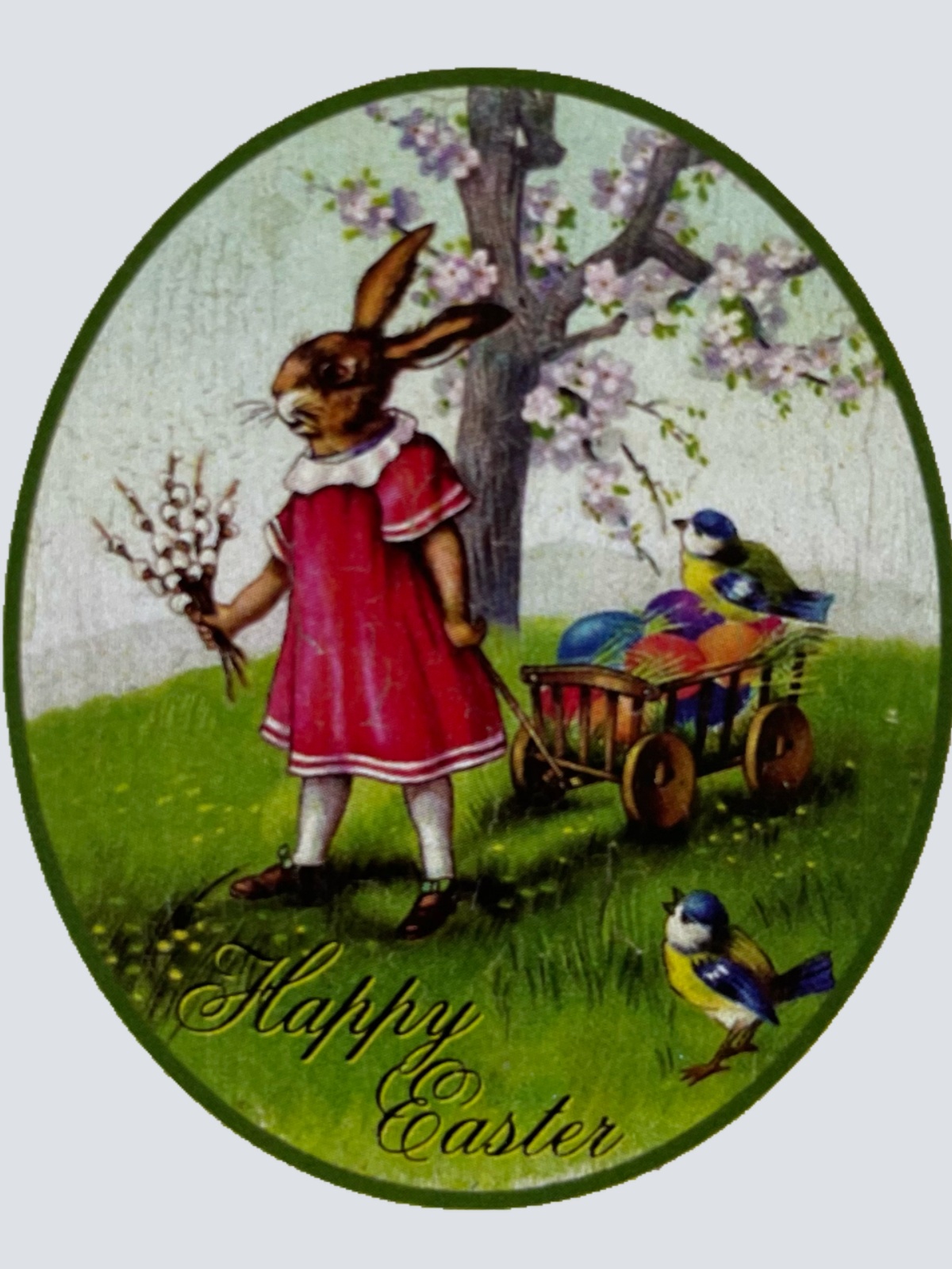 Nostalgie Holzschild Happy Easter Frohe Ostern Osterhase Ostereier Kleid Schild