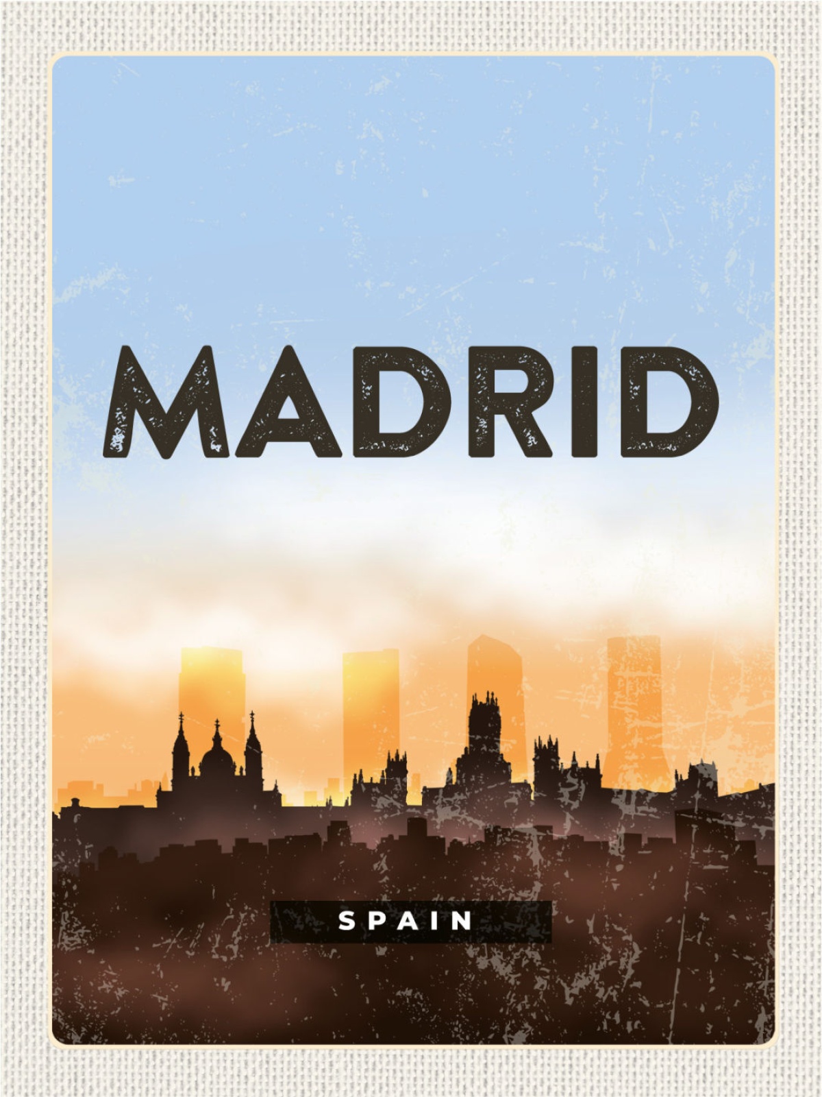 Schild Madrid Spain Spanien Stadt Ansicht Nacht 12x18 20x30 30x40 Blech od. Holz
