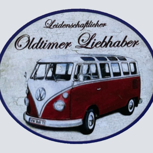 Nostalgie Holzschild Leidenschaftlicher Oldtimer Liebhaber VW Bulli Bus Schild
