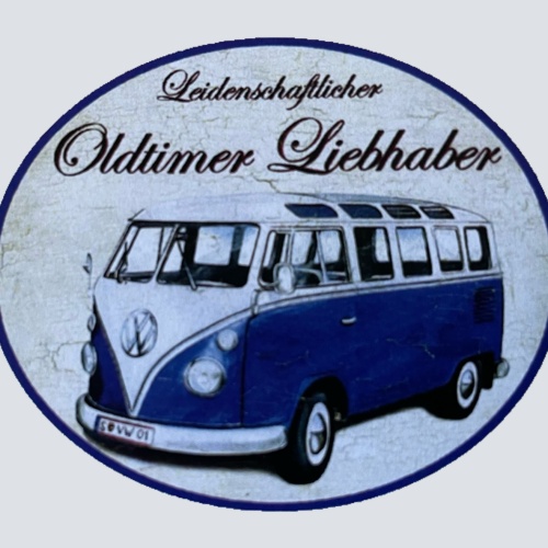 Nostalgie Holzschild Leidenschaftlicher Oldtimer Liebhaber VW Bulli Bus Schild