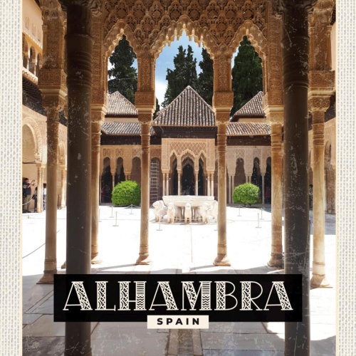 Schild Alhambra Spain Spanien Patio De Los Leones 12x18 20x30 30x40 Blech/Holz