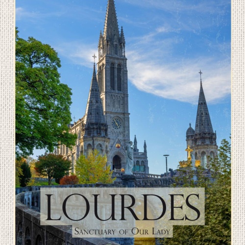 Schild Lourdes Basilica Kirche Maria Frankreich 12x18 20x30 30x40 Blech/Holz