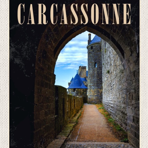 Schild Carcassonne France Frankreich Festung 12x18 20x30 30x40 Blech od. Holz