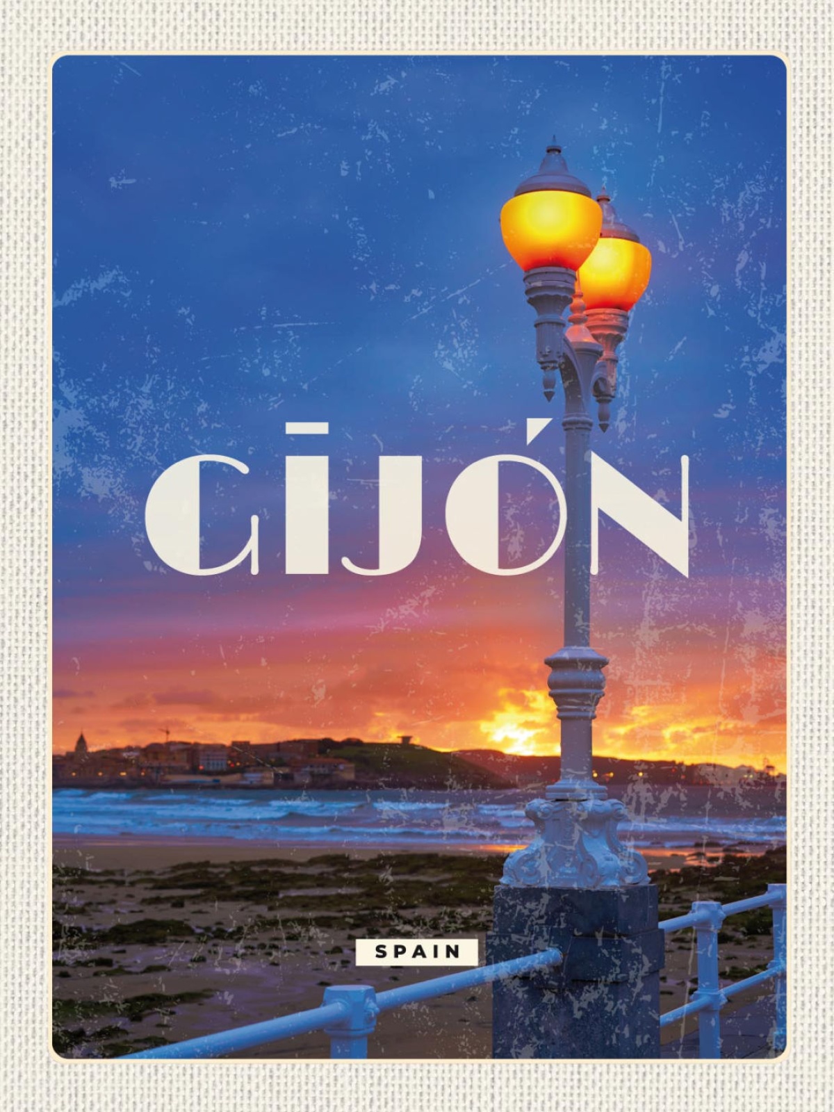 Schild Gijón Spain Spanien Stadt Nacht Strand 12x18 20x30 30x40 Blech od. Holz